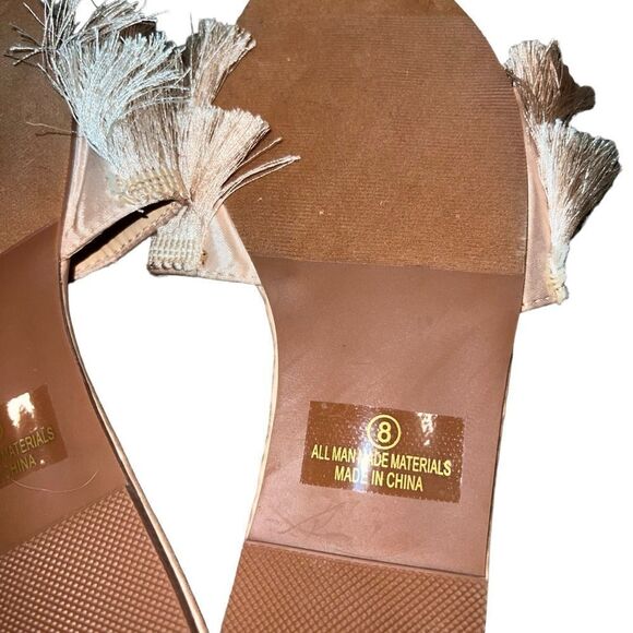 Maelie Light Nude Satin Fringe Slide Sandals size 8 - Picture 4 of 5